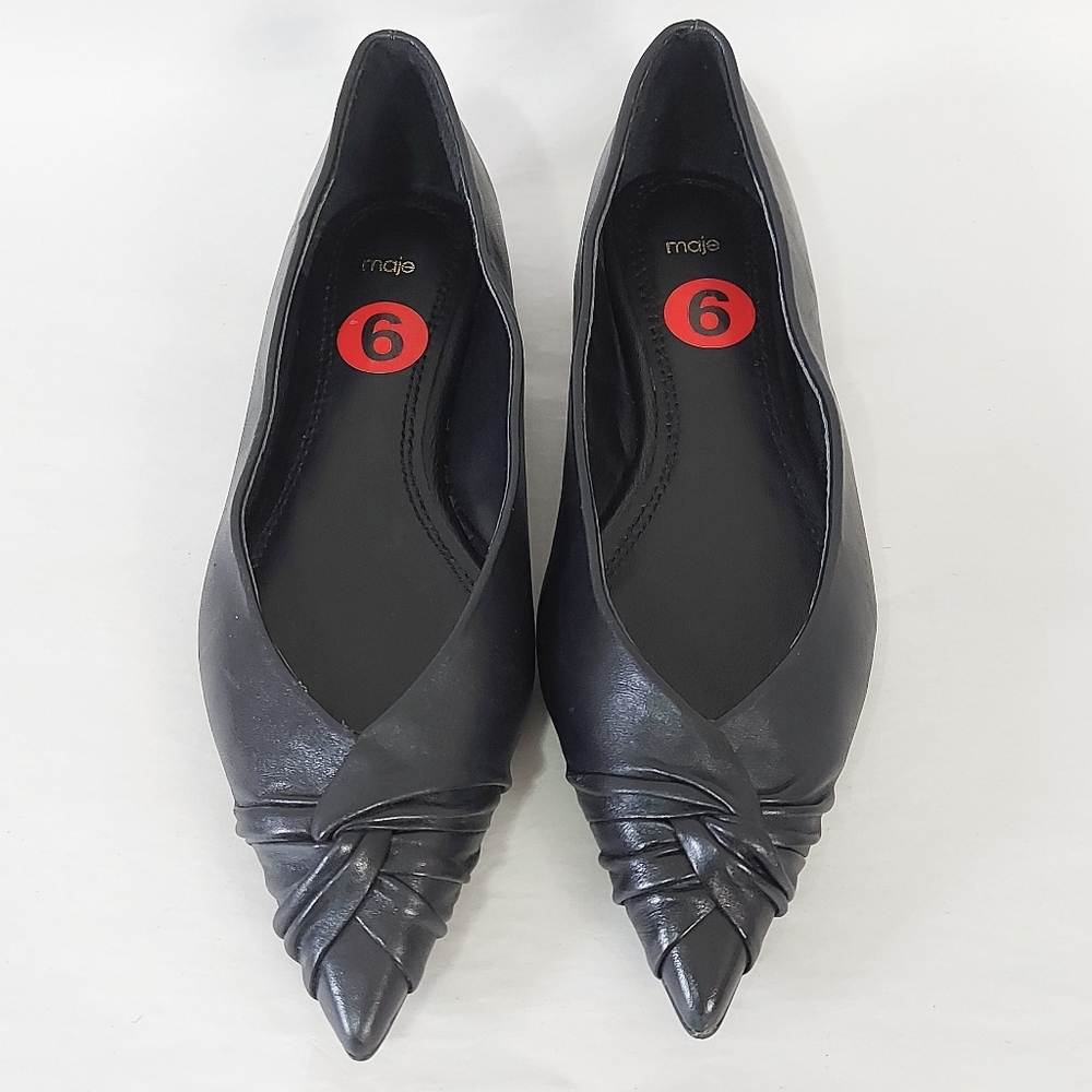Maje Women Pointed Toe Knotted Ballet Flats 36 Black Holiday Designer Old Money